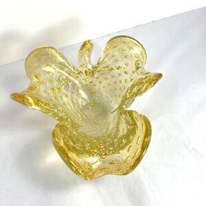 MCM Murano Bullicante Trilobed Leaf Bowl Adventurine with Gold Seguso style